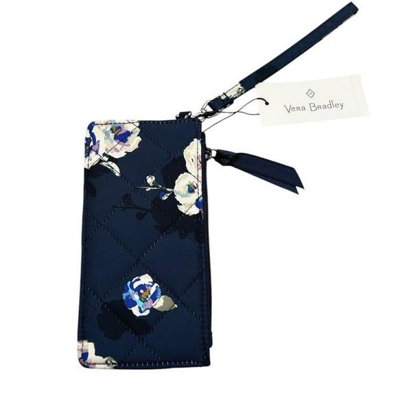 Vera Bradley Quilted Card Case Wristlet Wallet Navy Blue with ID Window - Picture 8 of 10